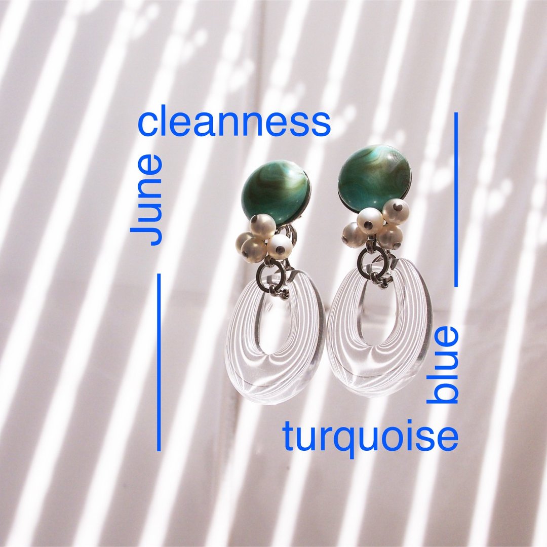 turquoise blue-earrings - 耳环/耳夹 - 压克力 蓝色