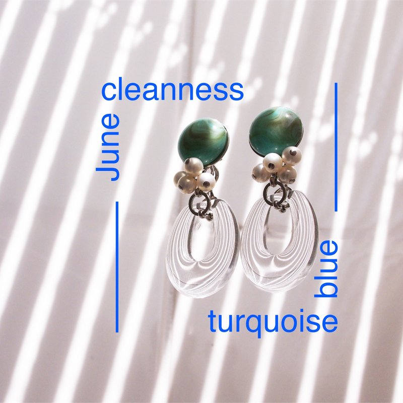 1点もの　turquoise blue-イヤリング- - 耳环/耳夹 - 压克力 蓝色
