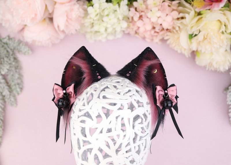 Dark Mauve Cheshire Cat Ears Faux Fur Cat Ears Headband - 发饰 - 其他人造纤维 黑色