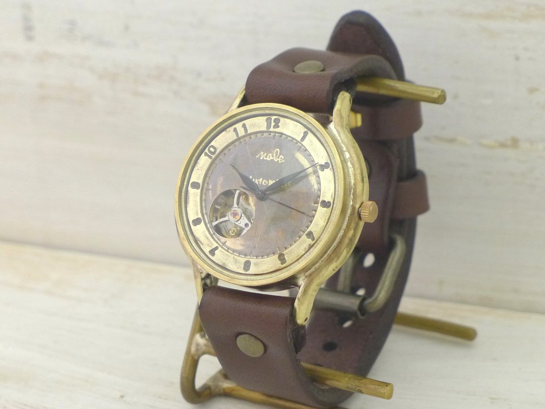Handmade Wrist Watch Automatic Open Heart 36mm Brass (Brass) Arabic Numerals Handmade Wrist Watch (BAM060 Arabic) - 女表 - 铜/黄铜 金色