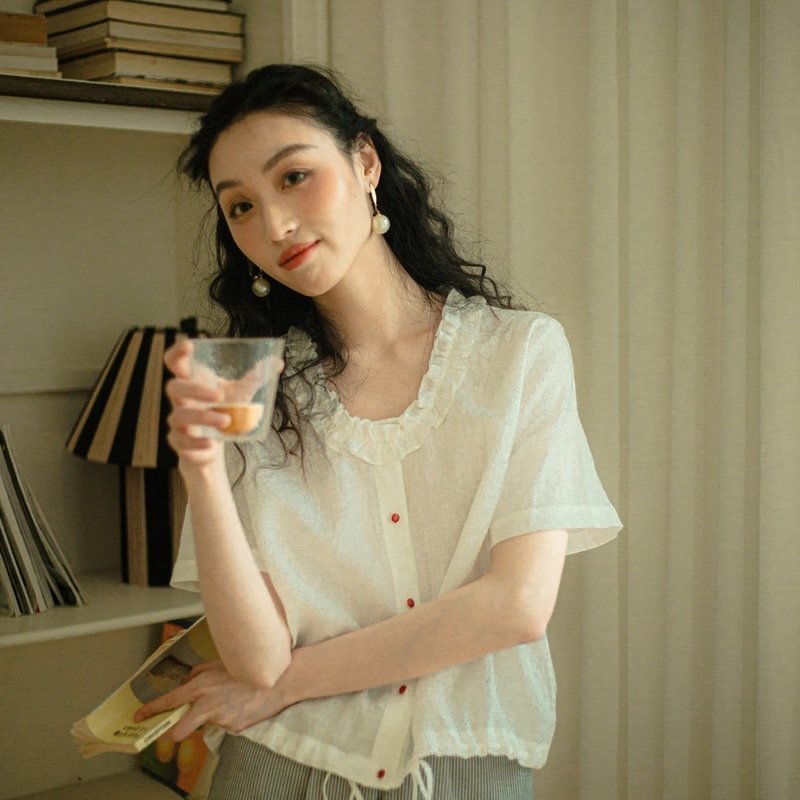 安妮陈100亚麻木耳领衬衫 女夏新款高级感小个子减龄气质宽松上衣 - 女装上衣 - 其他材质 多色