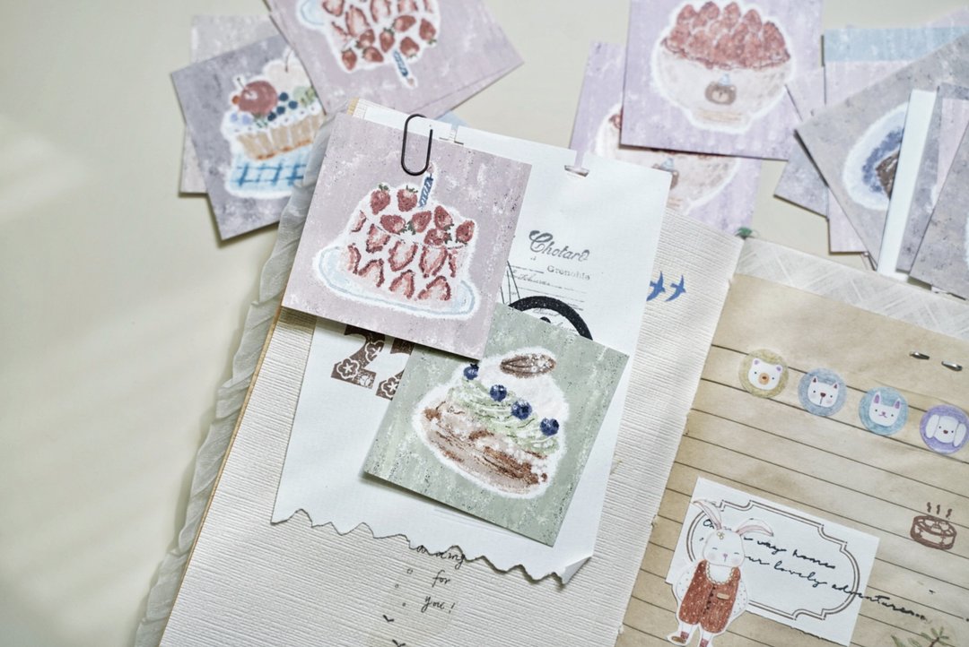 油画甜品 塩系蠟筆畫 手帳飾り 便签套組 (50枚入) - 便条纸/标签贴 - 其他材质 多色