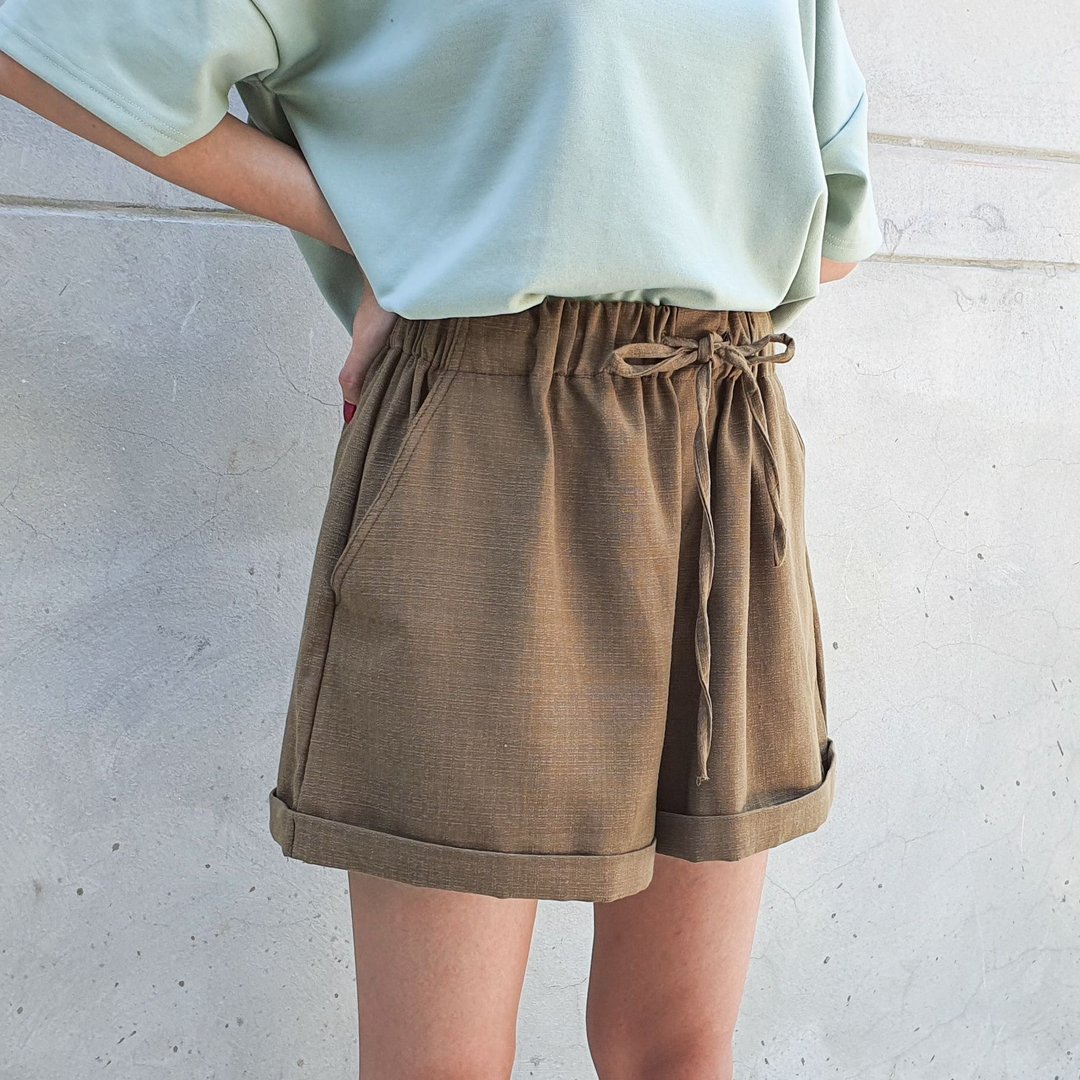 Good vibes short pants - Olive - 女装上衣 - 棉 卡其色