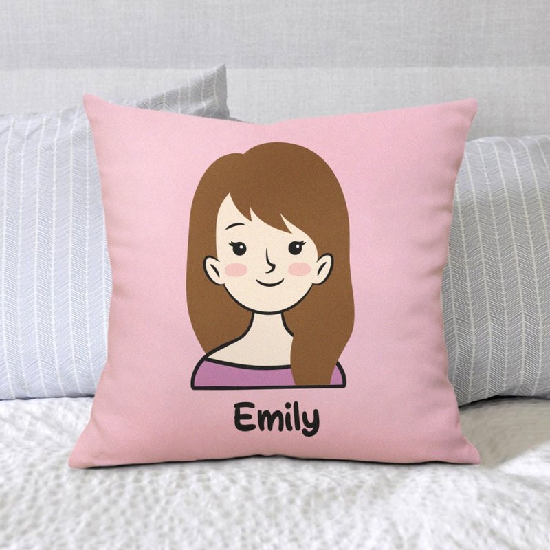 定制人像画 / 方形抱枕 (可爱风) - 订制画像 - 棉．麻 白色