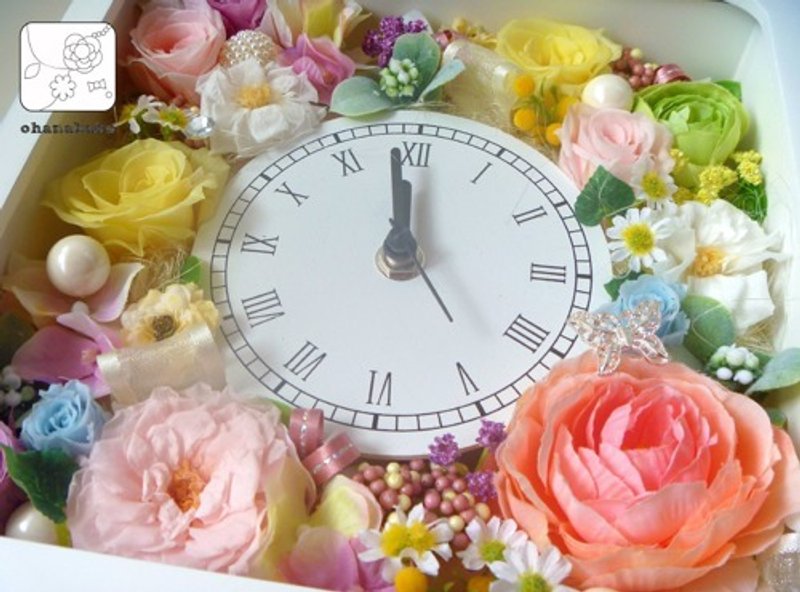 春日盛开 永生花方型花钟 | 结婚礼物 乔迁礼 - 时钟/闹钟 - 植物．花 多色
