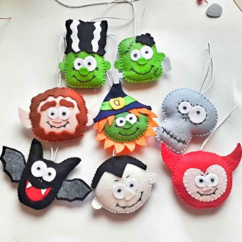 Scary halloween felt ornaments set of 8 - 玩偶/公仔 - 聚酯纤维 多色
