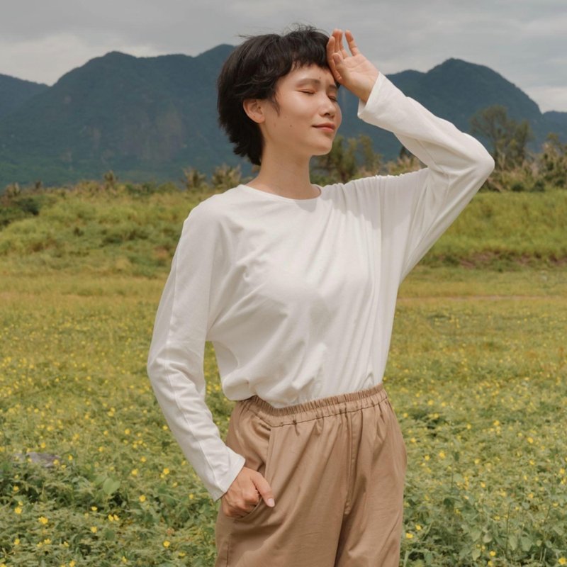 女装连肩长袖上衣-共2色 - 女装上衣 - 棉．麻 白色