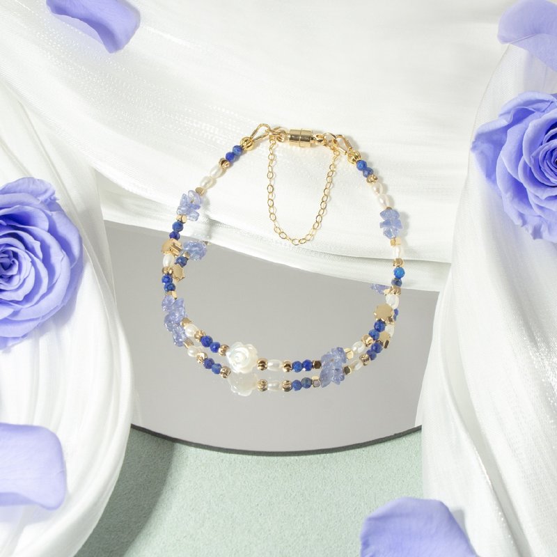 蓝色玫瑰花 - 青金石 丹泉石 白蝶贝 天然石手链 - 手链/手环 - 水晶 多色