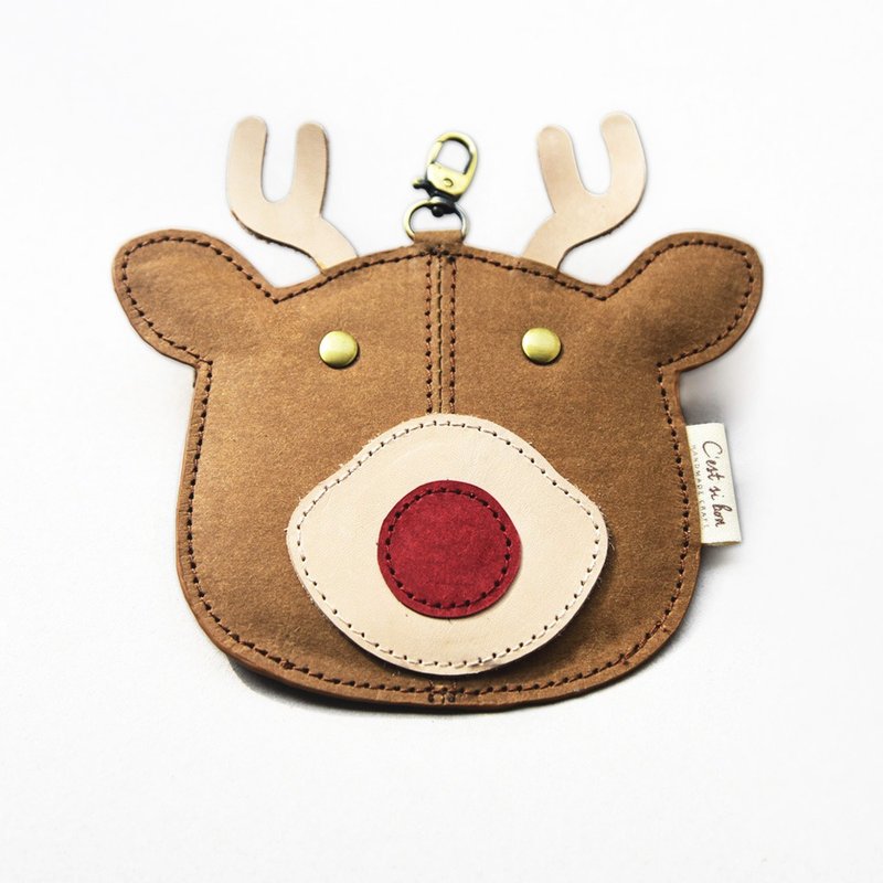 【皮革纸系列】送礼 水洗牛皮纸 造型吊饰/钥匙圈/卡包-麋鹿 - 零钱包 - 其他材质 咖啡色