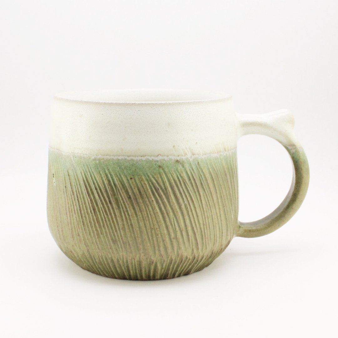 若草系列– 拉坯刻纹手感陶瓷杯  咖啡杯 茶杯 杯子 陶瓷 - 咖啡杯/马克杯 - 陶 绿色