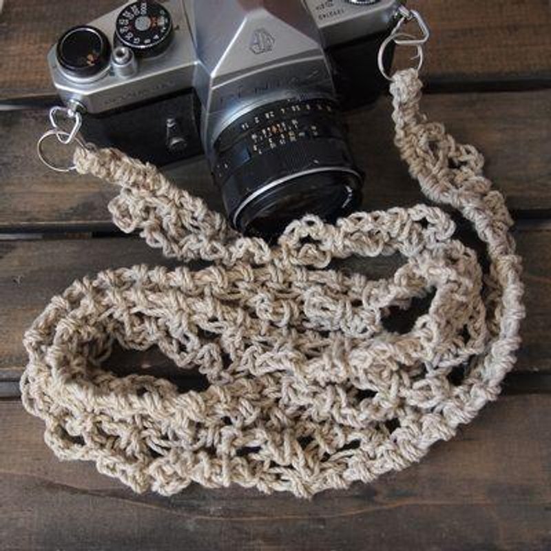 蕾丝款麻绳麻相机背带/双环型 - 挂绳/吊绳 - 棉．麻 卡其色