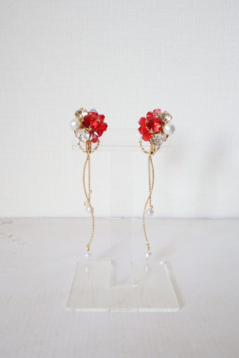 红色宝石耳环 - 耳环/耳夹 - 水晶 蓝色