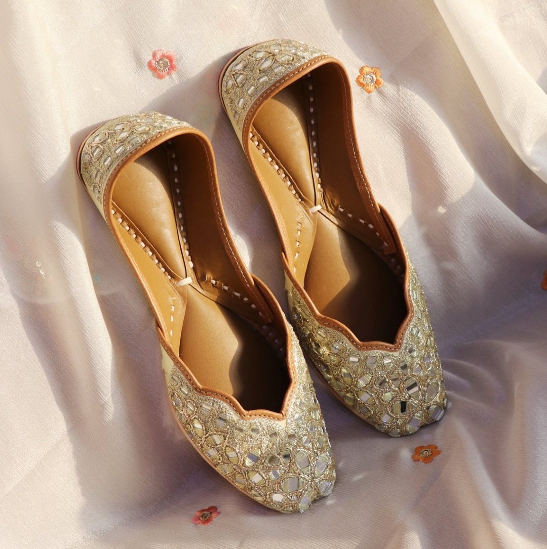 【玲珑镜】 印度复古/殿堂级镜片工艺/钉珠刺绣真皮鞋 - 穆勒鞋 - 真皮 黄色