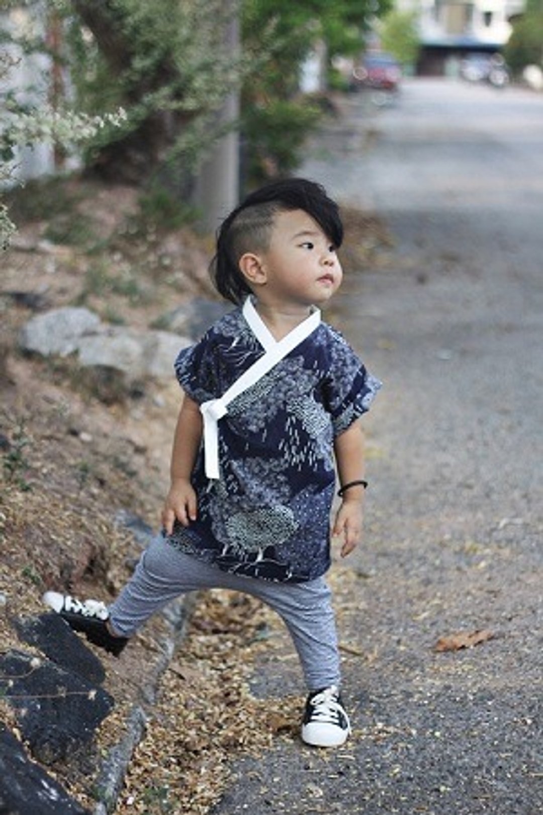 Japanese Cotton Boy Kimono Top - 其他 - 棉 灰色