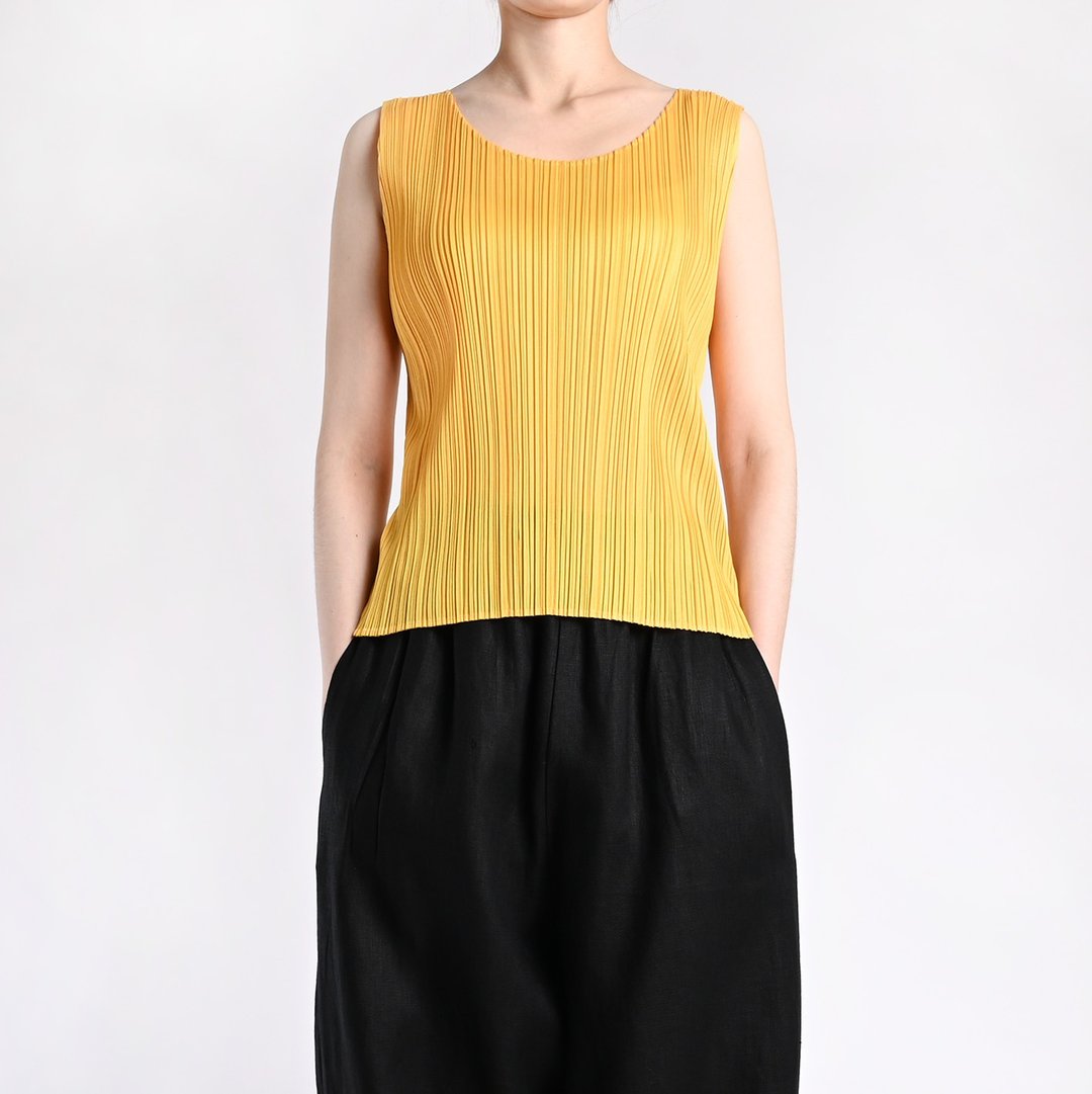 PLEATS PLEASE 褶衣背心 / 三宅折衣、三宅一生、皱折衣 - 女装上衣 - 棉 橘色