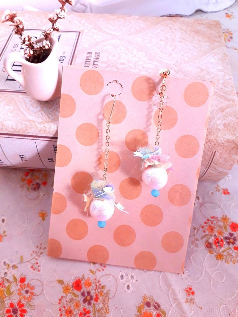 日本棉花珍珠手捻毛线垂坠式手感耳环*苏打泡泡 D141 礼物 森林系 梦幻 甜美 少女心 - 耳环/耳夹 - 其他材质 多色