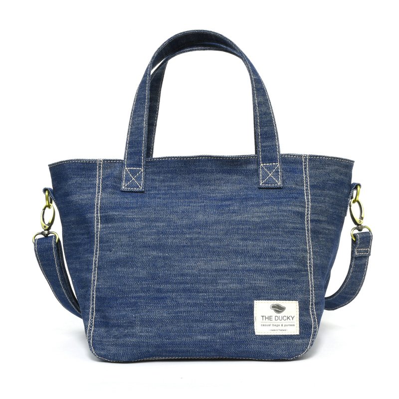 basket bag 极简手提包/肩背包 - 蓝色牛仔 - 手拿包 - 棉．麻 蓝色