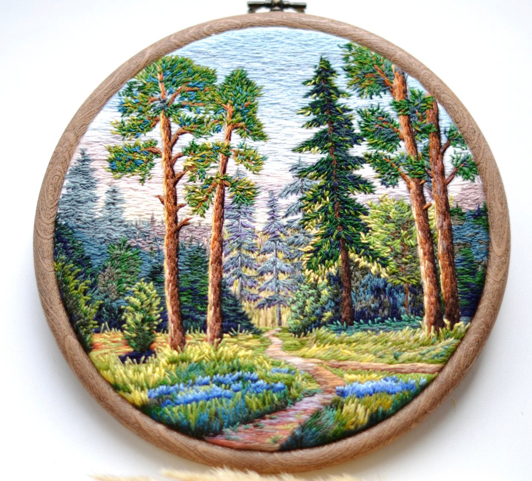 hand embroidery artwork 6.5, thread painting, landscape embroidery art - 墙贴/壁贴 - 绣线 多色