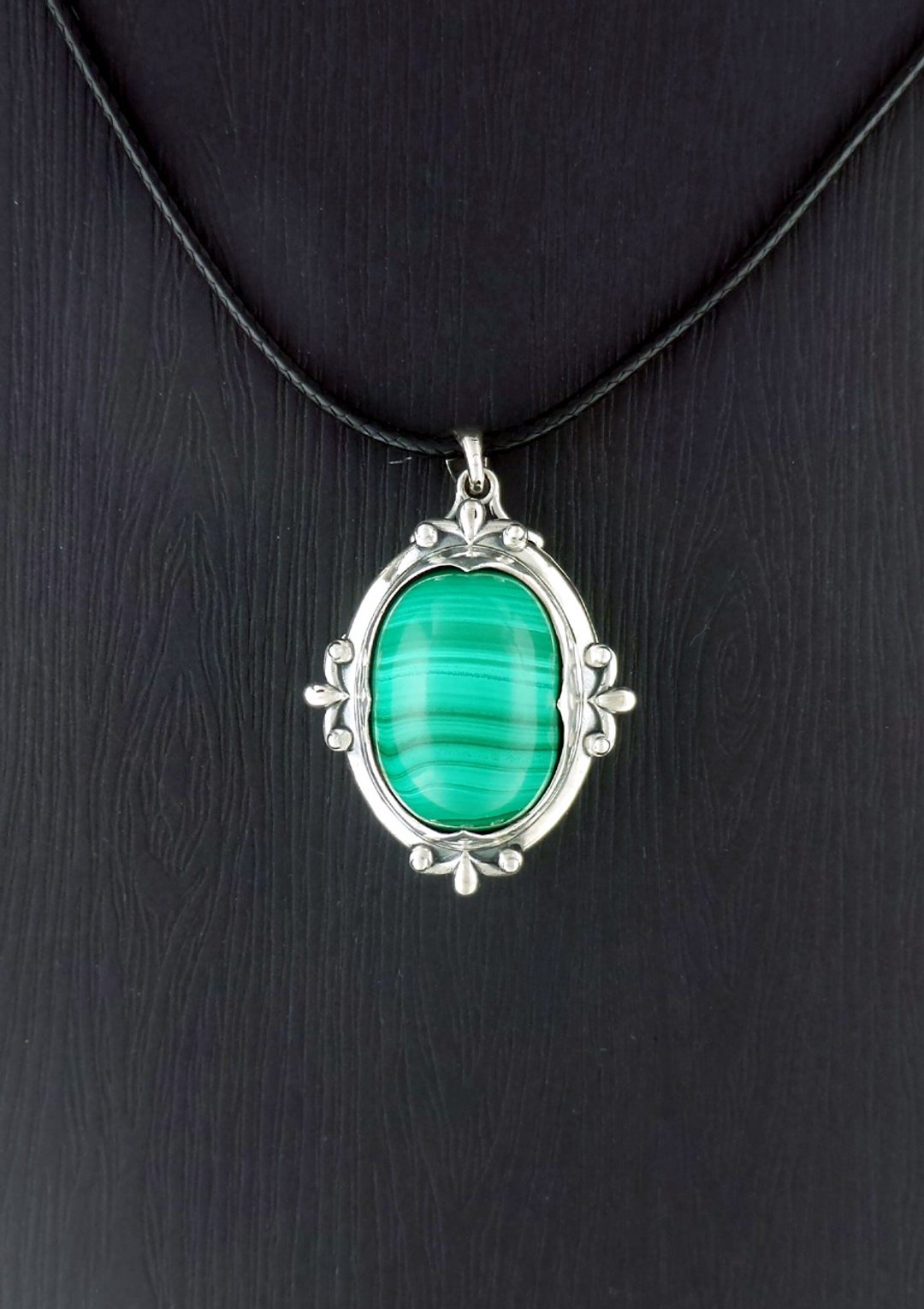珍藏 - 孔雀石 925纯银吊坠盒 - 项链 - 宝石 绿色