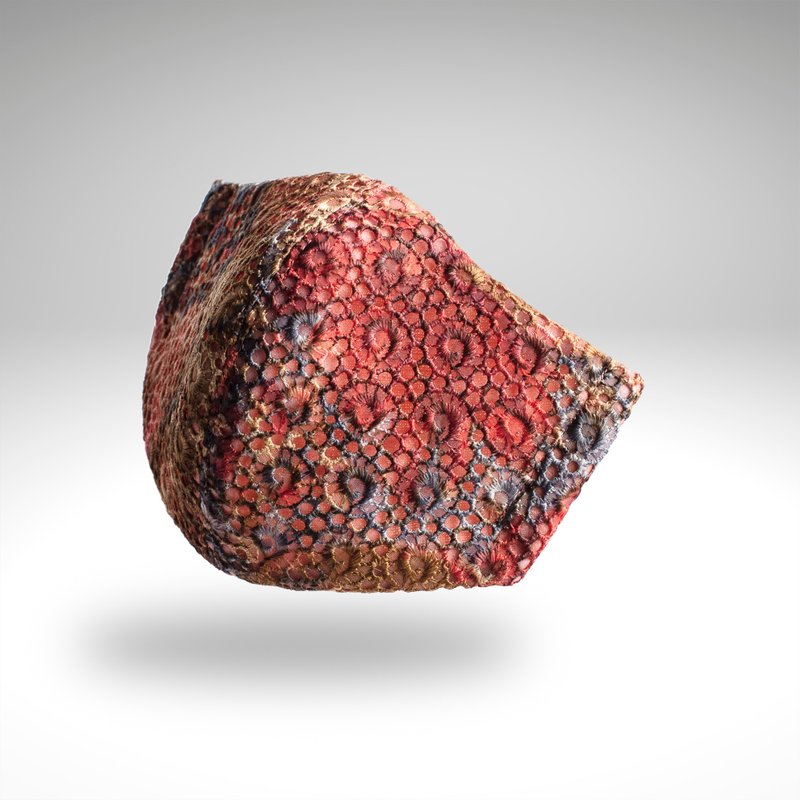 PSNY Shivam lace orange pollen filtered mask Painting-like artistic design Stage costume Wedding RS08 - 口罩 - 棉．麻 红色