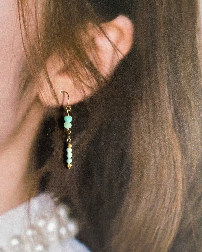 天河石 蓝绿松石 || 14KGF注金 线条 渡假风 耳环 - 耳环/耳夹 - 水晶 蓝色