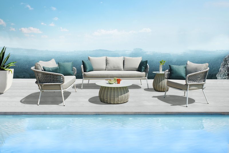 户外休闲沙发 手工立体方格织绳 优雅包覆感 防水耐晒户外家具 - 椅子/沙发 - 聚酯纤维 灰色