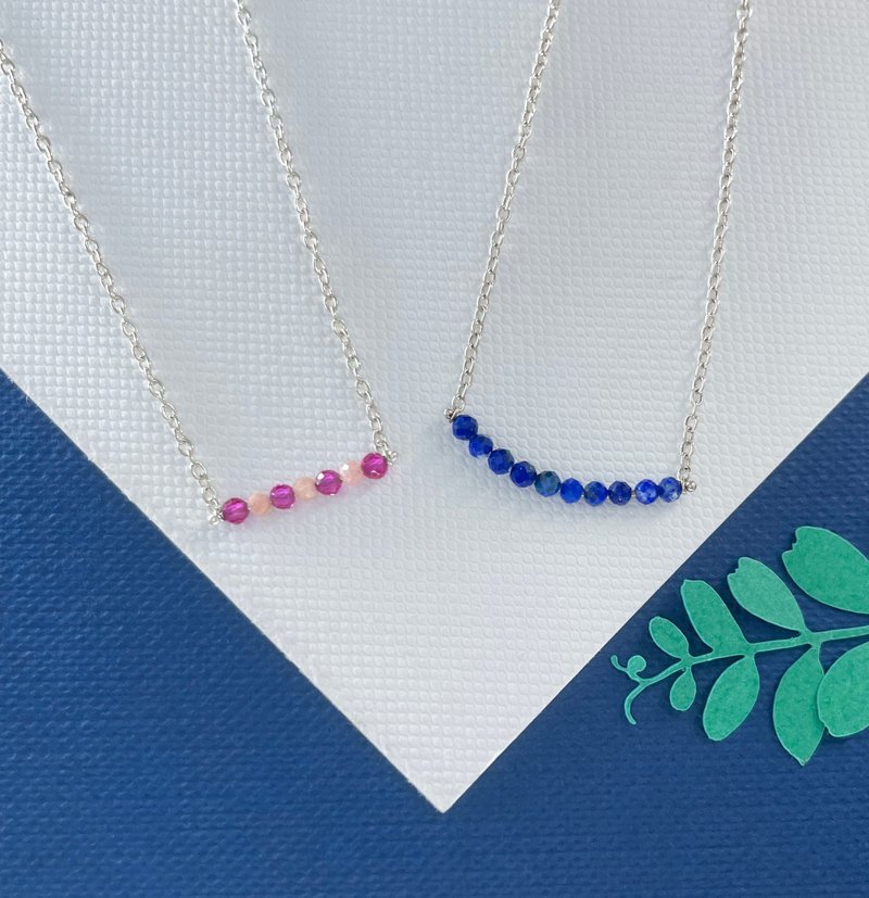 :微笑爱与: 迷你天然矿石 纯银项链 \ 可维修店家 - 项链 - 纯银 蓝色