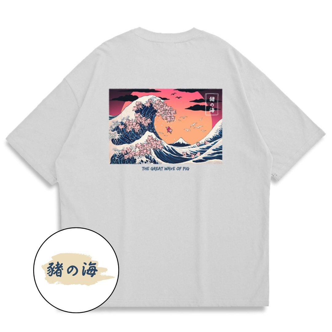 【CREEPS】Great Wave of Pig 宽松重磅印花T恤 210g - 男装上衣/T 恤 - 棉 多色