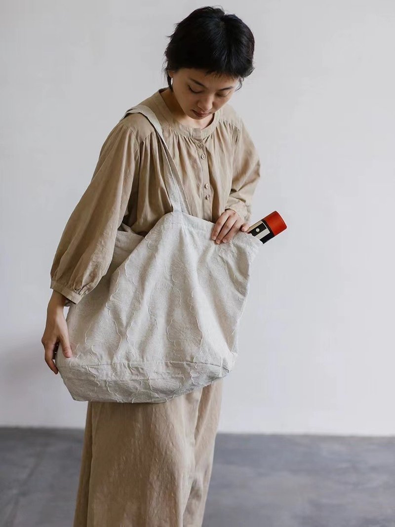 paleMoon | 两色棉麻提花大包复古日系森系文艺单肩布袋 - 侧背包/斜挎包 - 棉．麻 