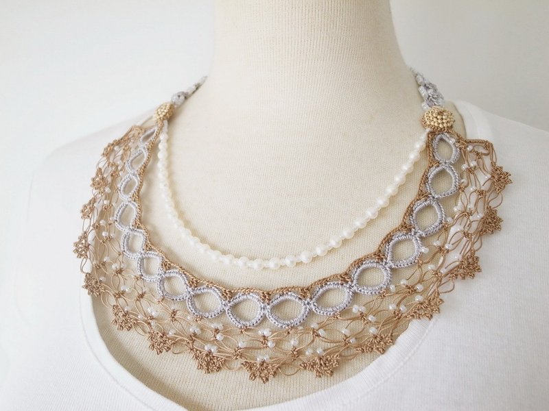 手工蕾丝饰品(蕾丝项链---月光 2-b) - 项链 - 棉．麻 多色