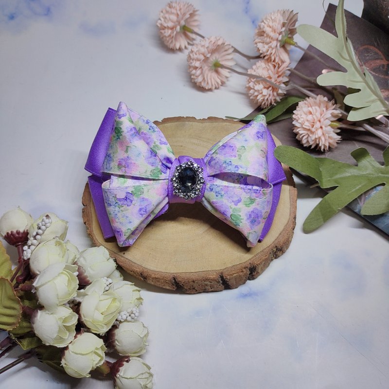 紫色花园立体手缝弹簧夹鸭嘴夹 - 发饰 - 棉．麻 紫色