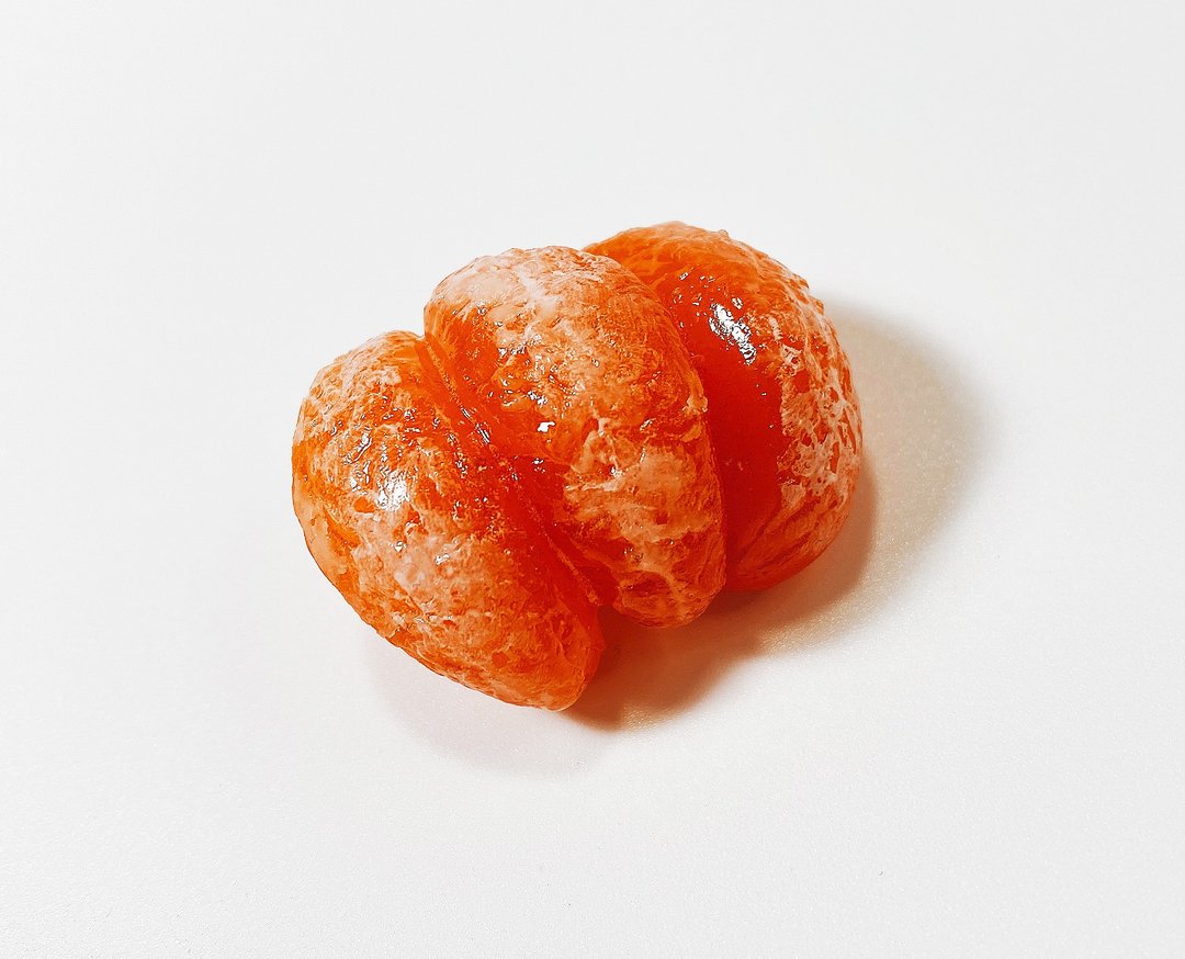 带有真实白色纹路的橘子迷你食品样本钥匙圈 - 钥匙链/钥匙包 - 粘土 橘色