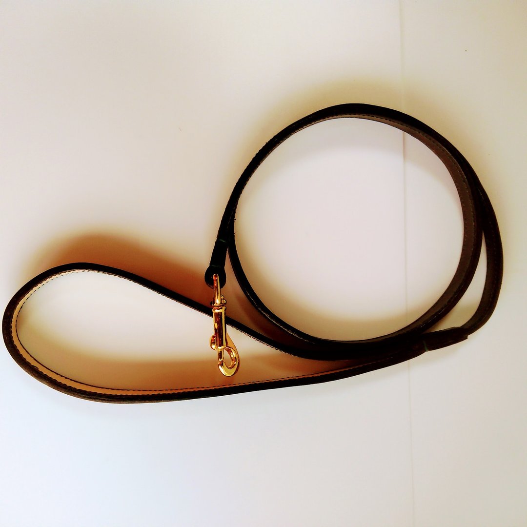 Genuine Leather - Hand Sewn - Dog Leash - Chocolate - Green Thread - 项圈/牵绳 - 真皮 咖啡色