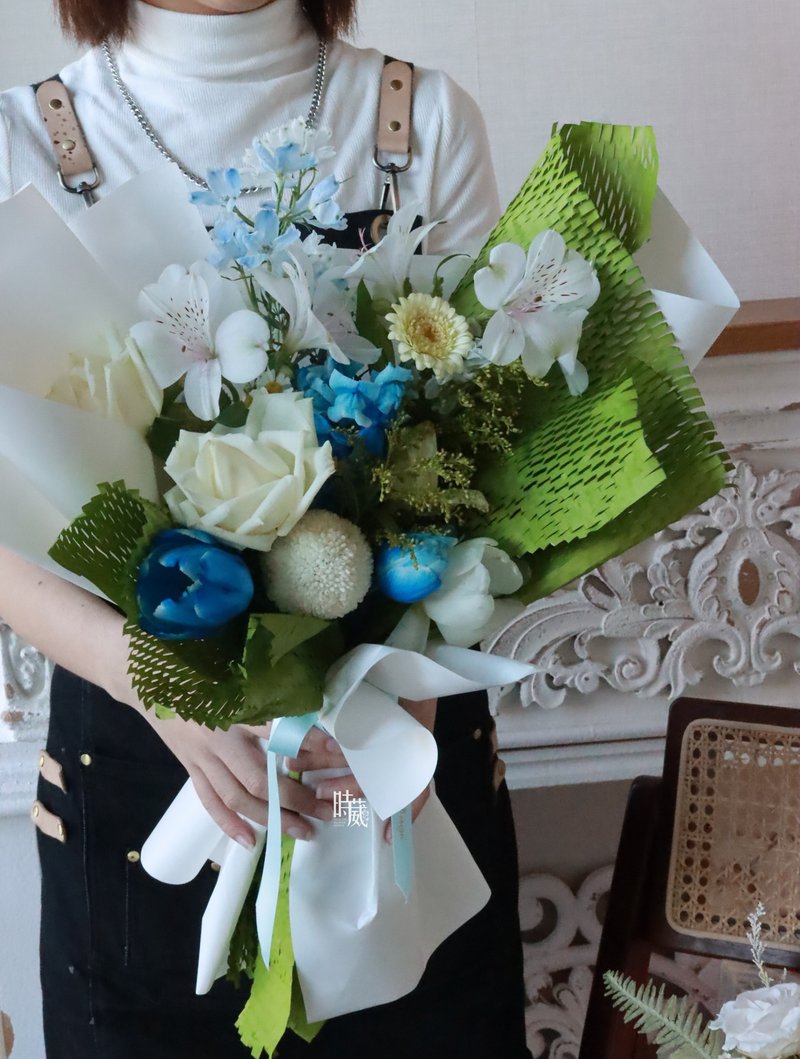 晨曦 郁金香 玫瑰 鲜花花束/限台中地区 - 干燥花/捧花 - 植物．花 蓝色