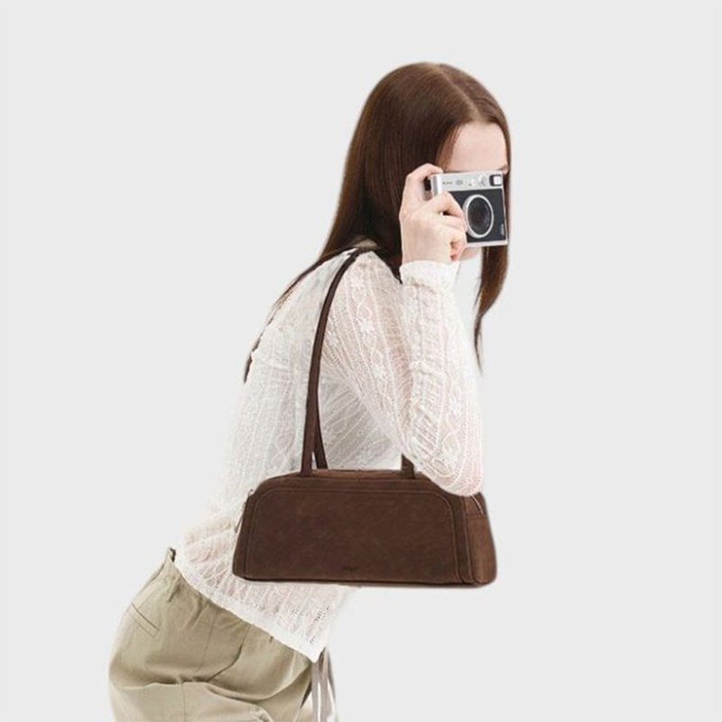 韓國製 MUR BUN手袋/單肩包/手提袋 (Suede Dark Brown) - 侧背包/斜挎包 - 环保材料 