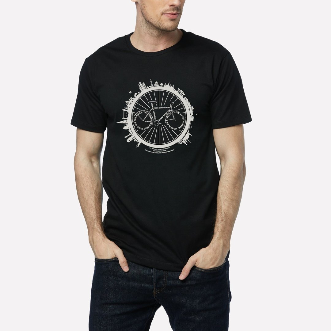 T-shirt Bike World (Black) - 中性连帽卫衣/T 恤 - 棉 黑色