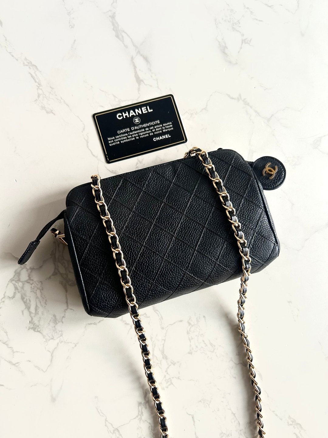Chanel 黑色鱼子酱皮革斜背包 单肩包 侧背包 中古包 二手包 古董 - 侧背包/斜挎包 - 真皮 黑色