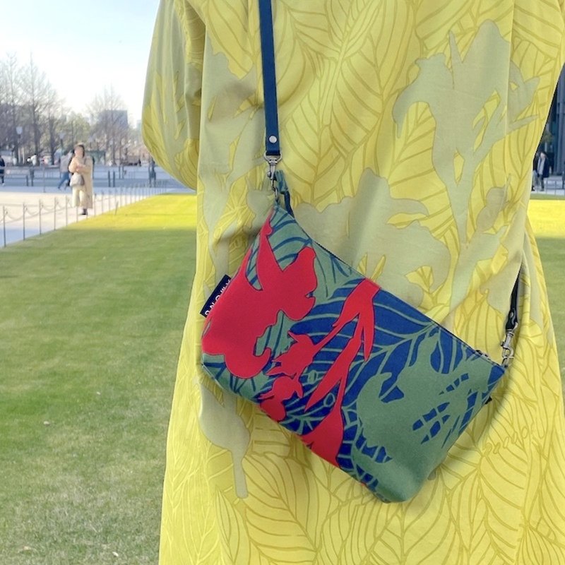 迷你斜背包 | 美人蕉 | 希望 | 红绿配色 - 侧背包/斜挎包 - 棉．麻 绿色