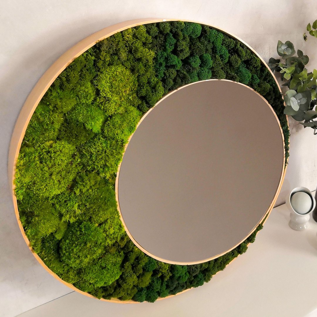 Wooden oak round mirror Mix Moss | Round bronze mirror | Hanging tinted mirror - 其他家具 - 木头 金色