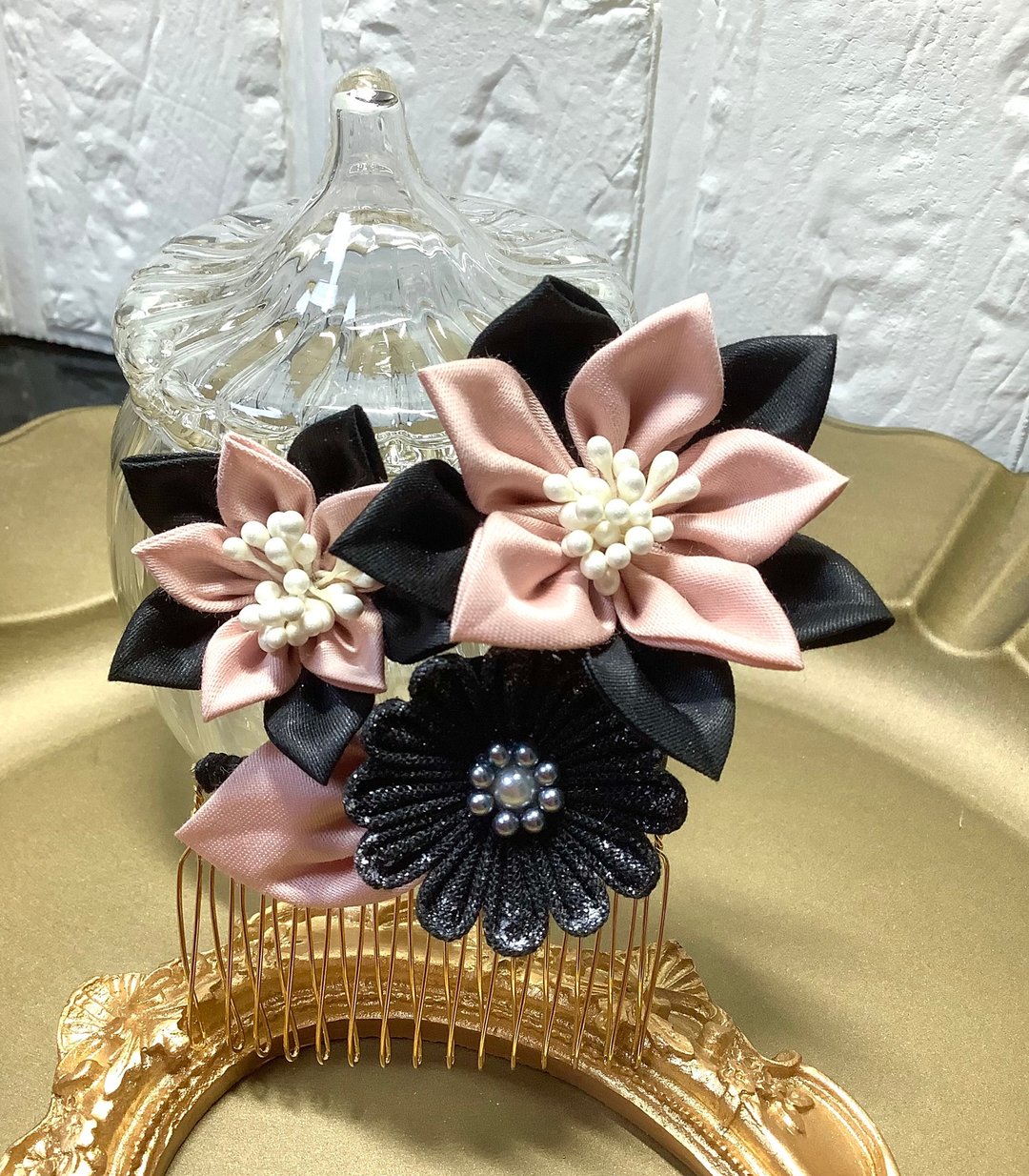 布花作品　发饰　簪　和风布花　瓦莱塔　布花细工　优雅的 - 发饰 - 棉 粉红色