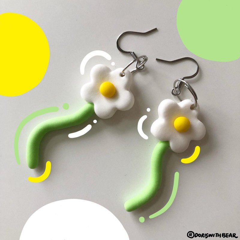 \ 绿色扭扭花 | 耳环 / - 耳环/耳夹 - 粘土 绿色