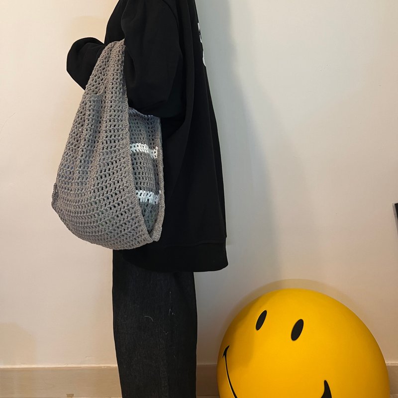手工鈎织波浪花边手提袋 (多色) - 手提包/手提袋 - 棉．麻 灰色