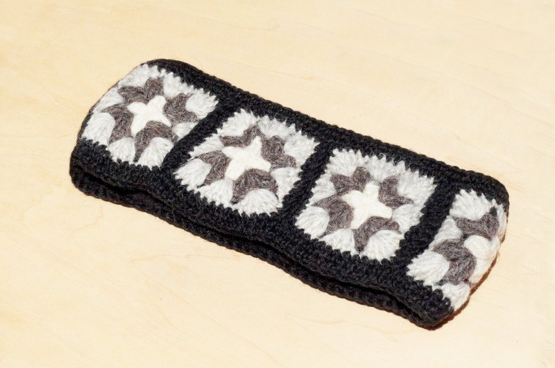 限量一件 / 手工羊毛编织缤纷发带/ 纯羊毛编织发带 / boho headband / 花朵钩织发带- 黑白色森林花朵 - 发饰 - 羊毛 黑色