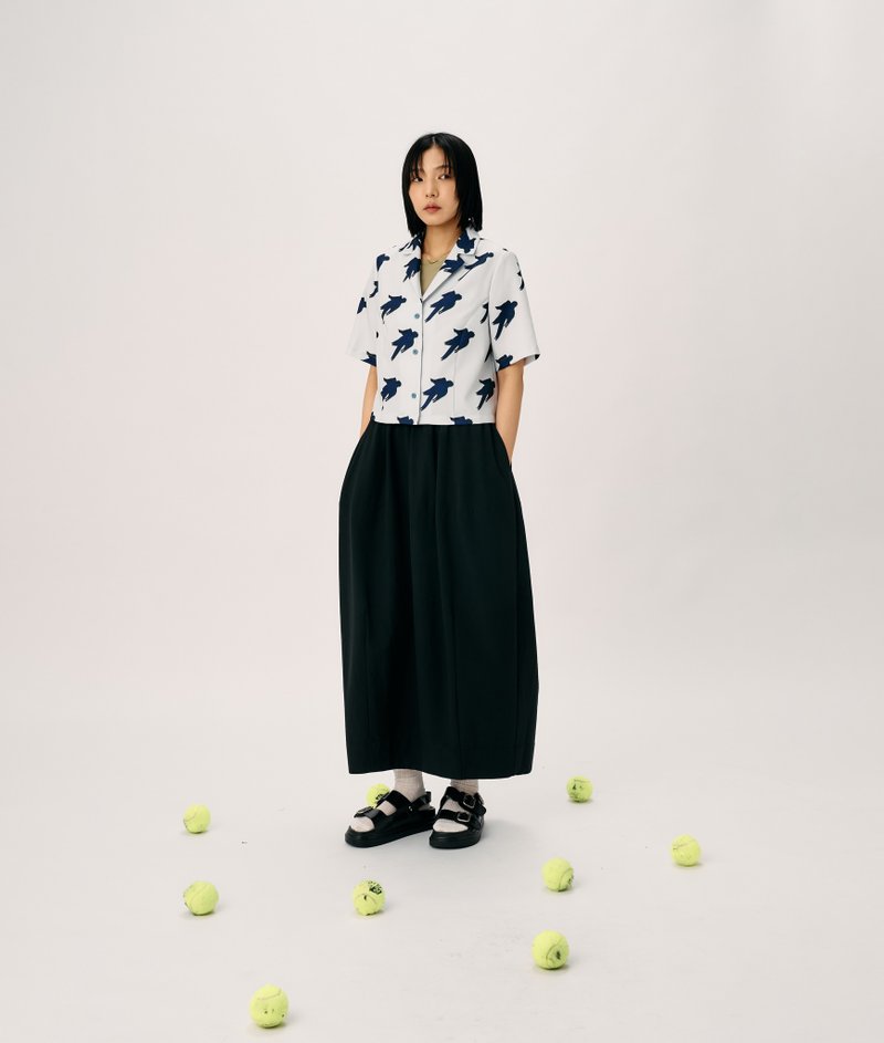 优雅黑色休闲长裙 轻机能防泼水 - 裙子 - 聚酯纤维 黑色
