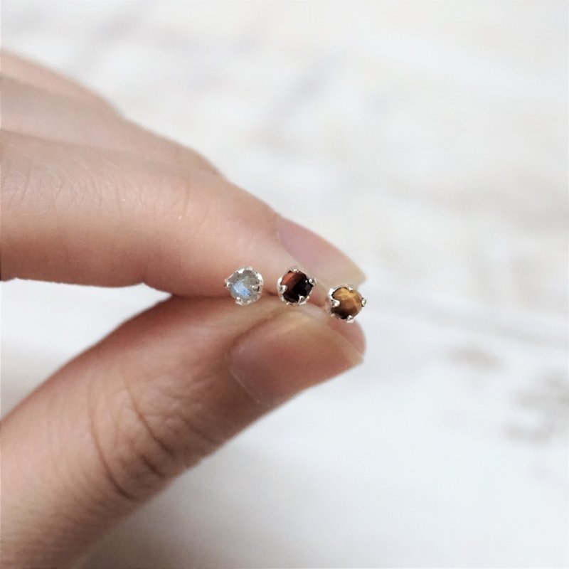 ll 三色耳针 - 宇宙系 ll 3mm 拉长石 虎眼石 纯银耳针 ER-00018 - 耳环/耳夹 - 半宝石 多色