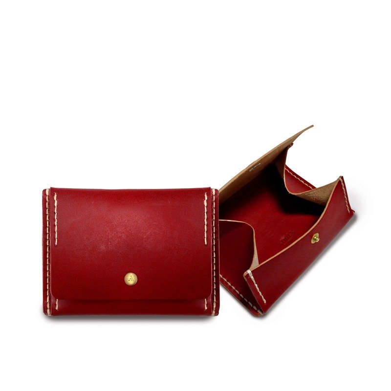 【定制化礼物】真皮手做Diy套组-零钱包/红色(免费定制刻字) - 皮件 - 真皮 红色