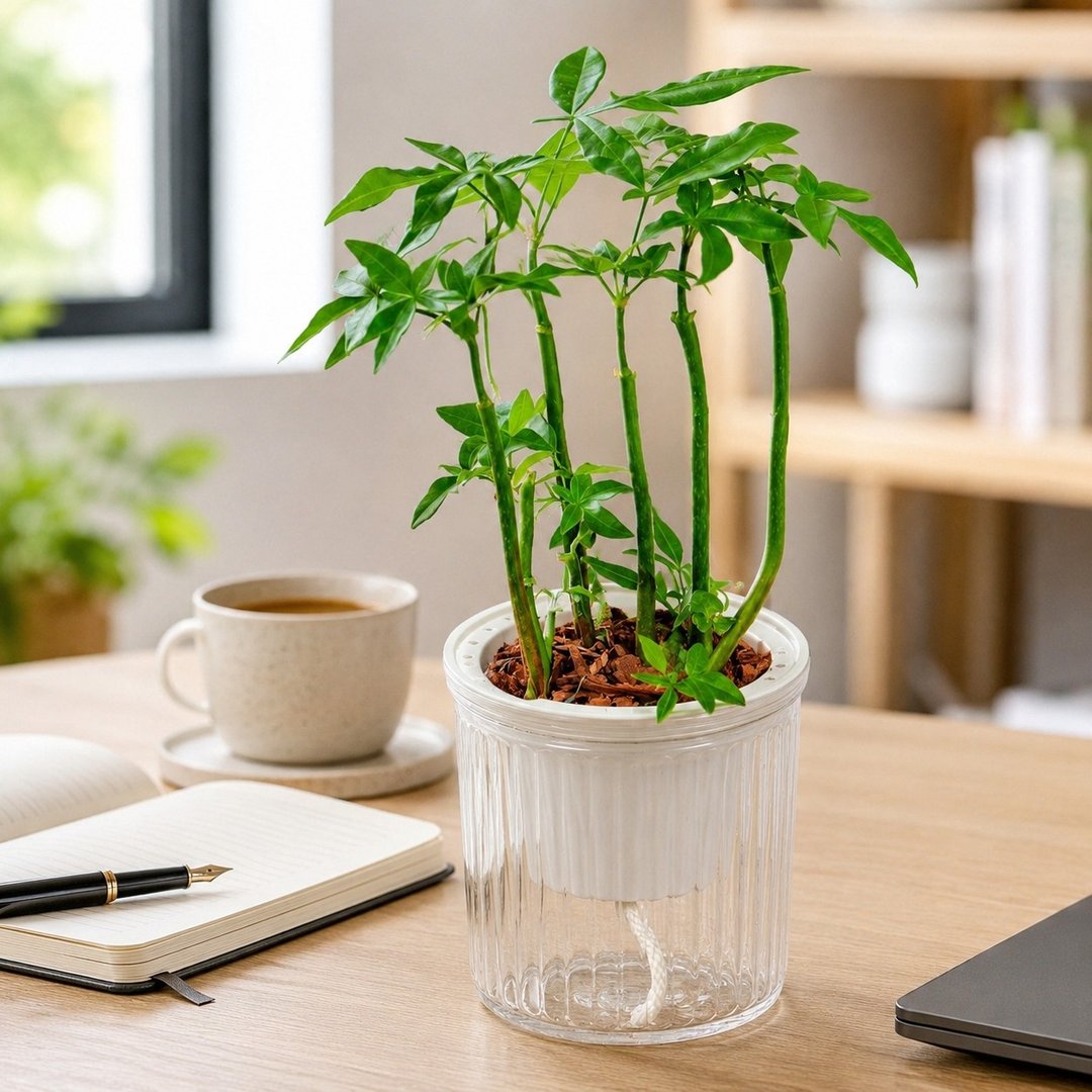 多枝马拉巴栗 免浇水盆栽 室内植物 观叶植物 礼物 盆栽 办公室 - 植栽/盆栽 - 陶 透明