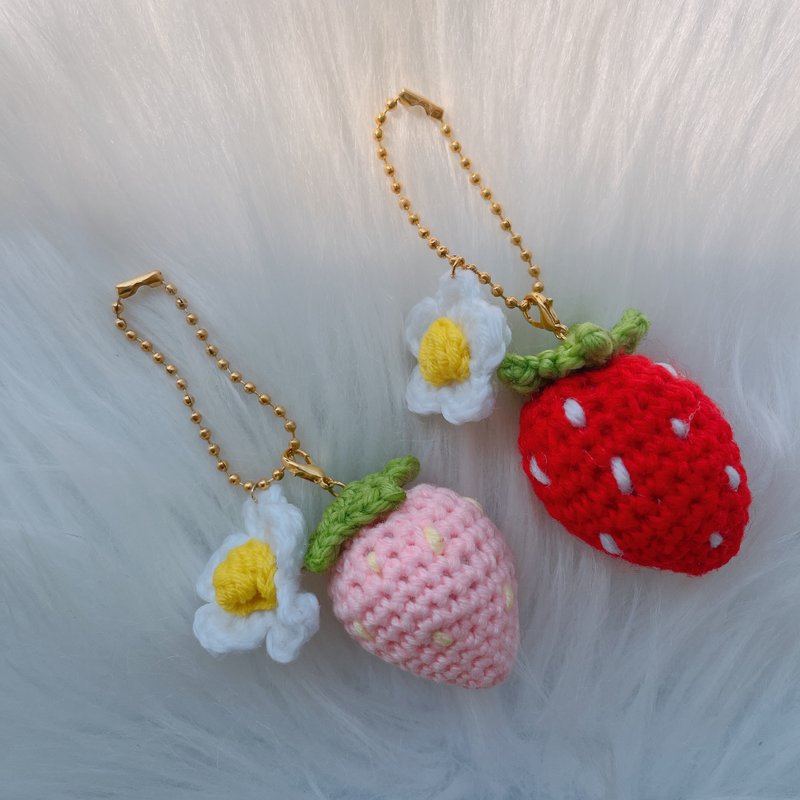 手工编织钥匙圈 | 草莓雏菊 红色草莓 & 雏菊 | Crochet Strawberry Daisy - 吊饰 - 其他材质 红色