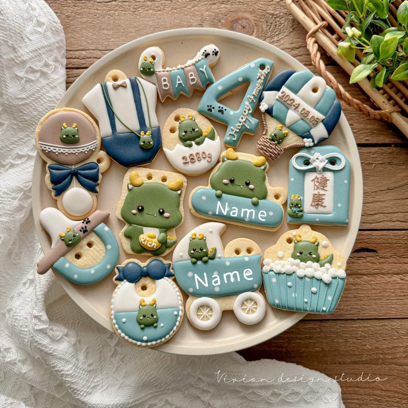 龙宝宝 男宝 收涎糖霜饼干 12+1片组 - 手工饼干 - 新鲜食材 多色