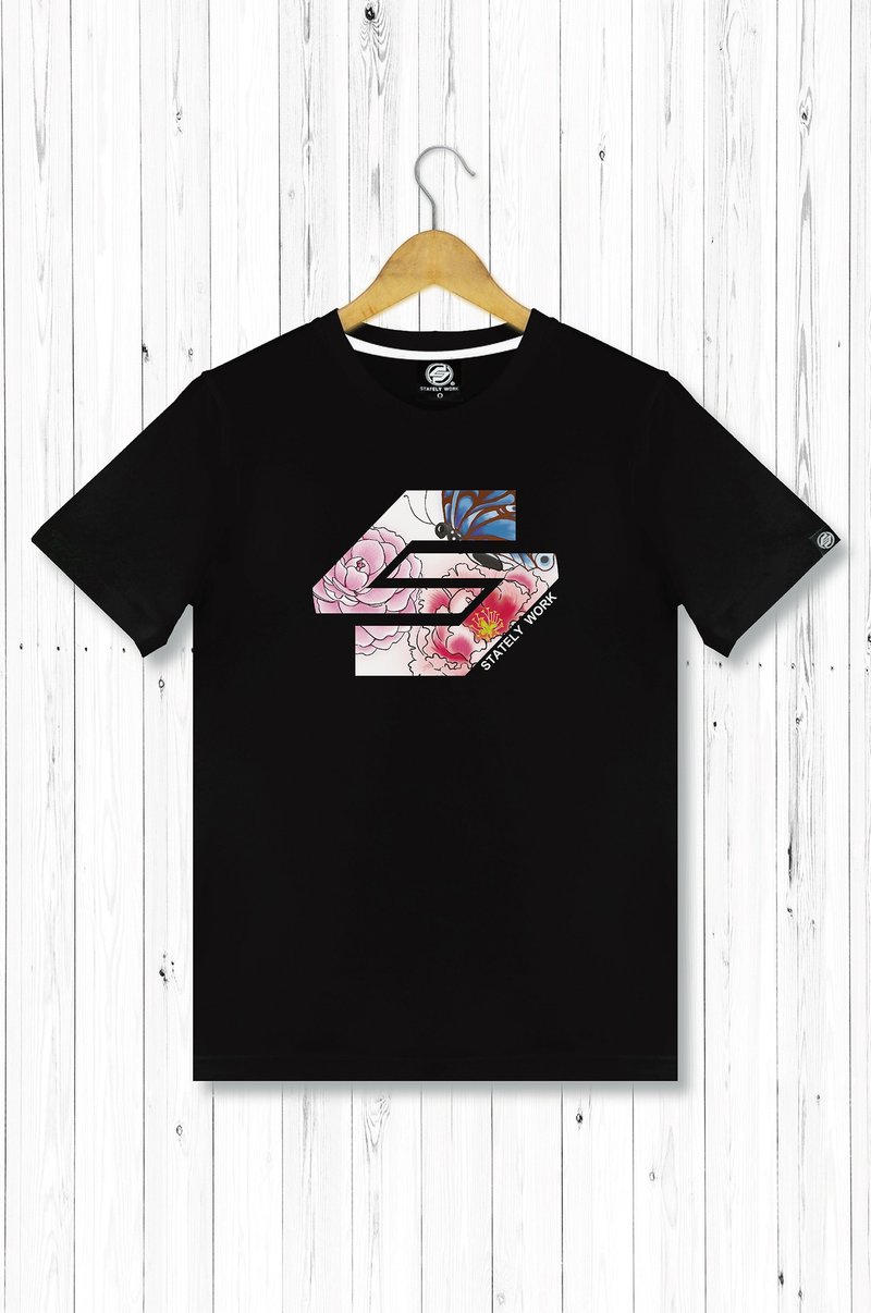 STATELYWORK吉祥花 男T恤 - 男装上衣/T 恤 - 棉．麻 黑色